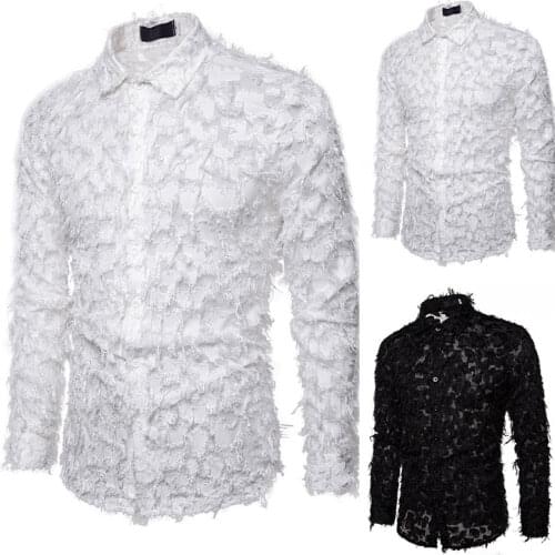 Mens Shirt Handmade Three-dimensional Feather Fabric Features A Lapel Long-sleeve Shirt