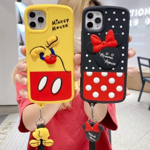 2021 New Disney Mickey Soft Case with strap for iPhone 12 11 Pro Max XR XS Max 7 8 Plus X SE Full Body Phone Back Cover