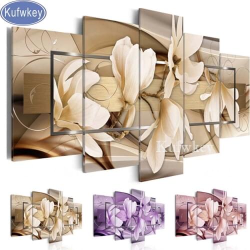 Kufwkey diamond Pictures"Elegant Magnolia Flower"mosaic Diamond Embroidery Full Square/Round Drill 5D DIY diamond painting 5 pcs