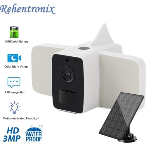 Outdoor WiFi Floodlight Security Camera 3MP Wireless Battery WiFi IP Camera Solar Panel Powered Home Camera Color Night Vision