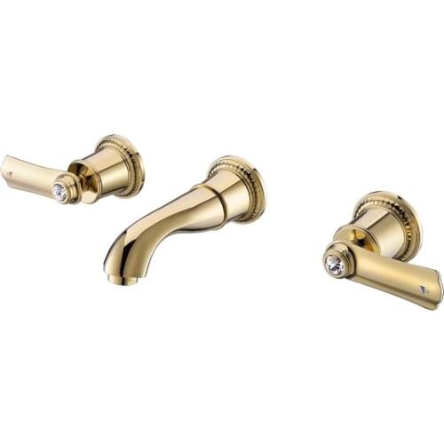 Wall mounted all brass crystal luxury bathroom sink faucet cold hot water Beautiful basin mixer faucet two handles three holes