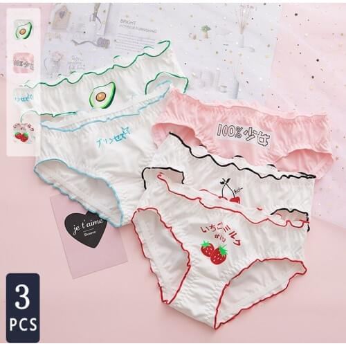 Norns Japanese style strawberry fungus edge ladies underwear combed cotton girl student pure cotton underwear