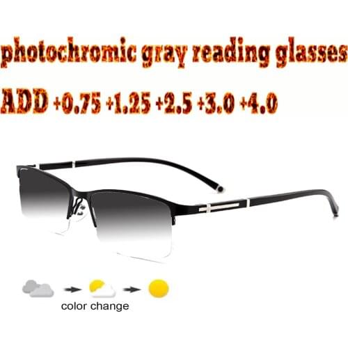 Business Mens Full Frame Photochromic Reading Glasses Comfortable TR90 +1.0 +1.5 +1.75 +2.0 +2.5 +3 +3.5 +4