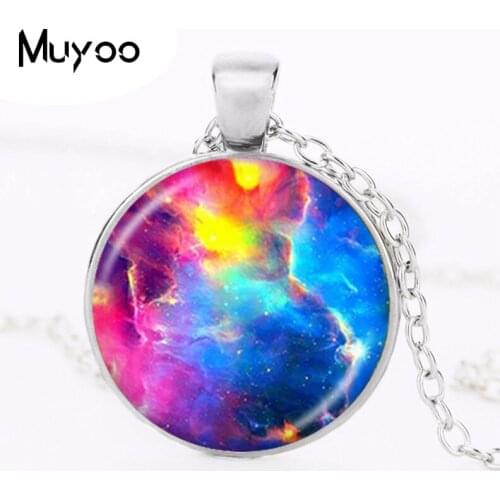 Rainbow Nebula Necklace Colorful Galaxy Pendant Space Jewelry Universe Necklace Astronomy Jewellery Glass Dome Necklace HZ1