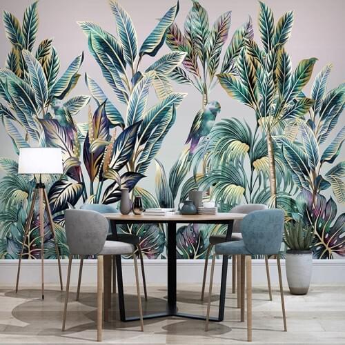 Custom 3D Hand Painted Forest Animal Bird Tropical Plant Coconut Tree Photo Mural Wallpaper For Living Room Sofa TV Background