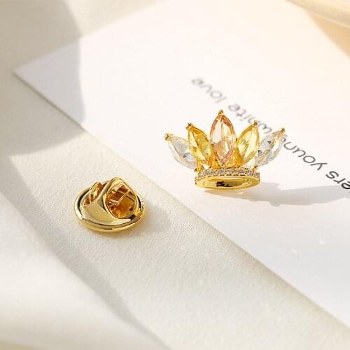 Luxury Clear Girl Crystal Mini Crown Brooches Pins Leaf Flower Shape Rhinestones Brooches For Women Clothes Sweater Accessories