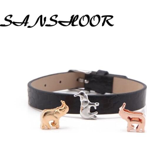 SANSHOOR Animal Keepering Collection Elephant Slide Charms Fit Diy Pu Leather Bracelets Bangles For Women As Gifts 3Pcs