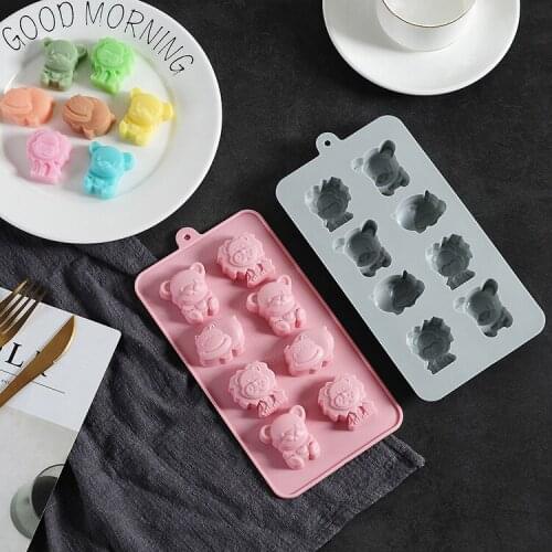 Silicone Cake Molds Cartoon Bear Lion Hippo Chocolate Gummy Mold Tray Candy Fondant Mould Cake Baking Decorating Tools
