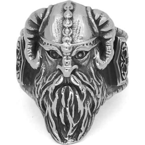 Nordic Viking amulet odin Thor Hammer Mjolnir Amulet Stainless Steel Ring With Valknut Rune Gift Bag