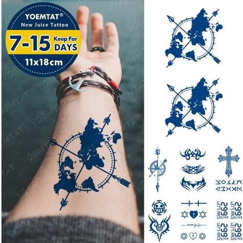 Juice Lasting Waterproof Temporary Tattoo Sticker Clock Arrow Map Compass Cross Flash Tattoos Female Ink Body Art Fake Tatto Men