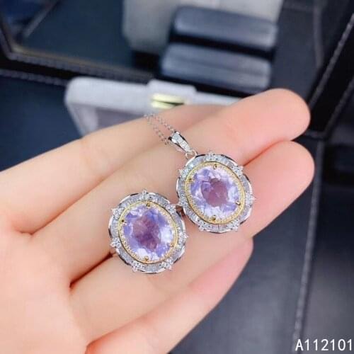 KJJEAXCMY Fine Jewelry 925 sterling silver inlaid natural Amethyst girl luxury necklace pendant ring set support test with box