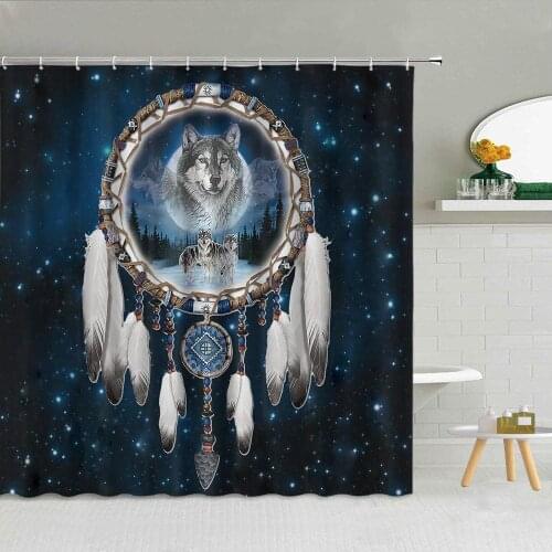 Monternet Bird Feather Wolf Shower Curtain Owl Cow Colorful Dream Bathroom Decor Bath Screen Waterproof Fabric Hooks Curtains