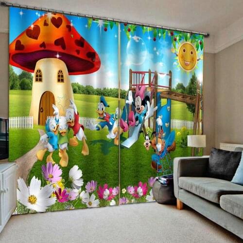 Green modern living room curtains High quality custom 3d curtain fabric cartoon curtains kids curtain