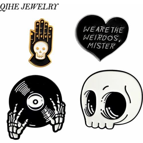 QIHE JEWELRY Skull pin Weirods Skeleton head and hands Enamel pins Brooches Punk Gothic Jewelry Brooches for men women unisex