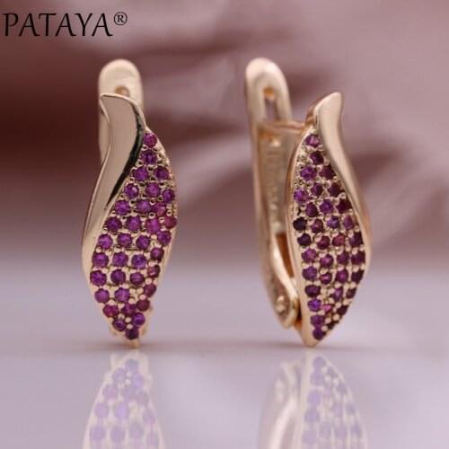 PATAYA New Natural Zircon Women Luxury Earrings Wedding Fine Engagement Unusual Fashion Jewelry 585 Rose Gold Dangle Earrings