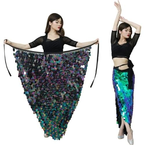 Women Sequin Belly Dance Belt Bellydan Practice Waist Hip Wrap Scarf Shinning Scarves Dancing Costume Accessories Waistband