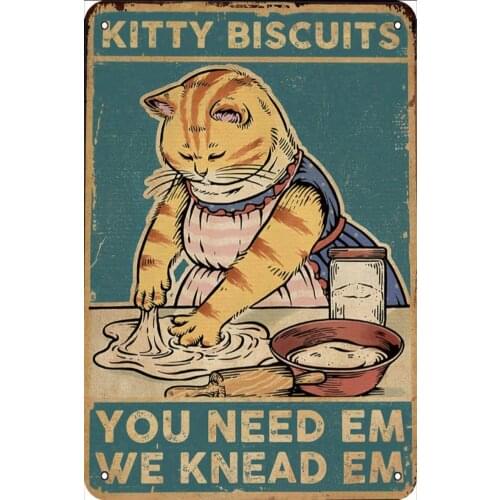 Cat Tin Sign Kitty Biscuits Sign Retro Metal Tin Sign Home Kitchen Coffee Wall Decor 8x12 Inch