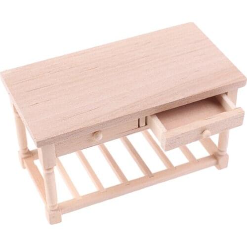 1:12 Dollhouse Miniature Unpainted Wood Table With Drawers Furniture Accessories