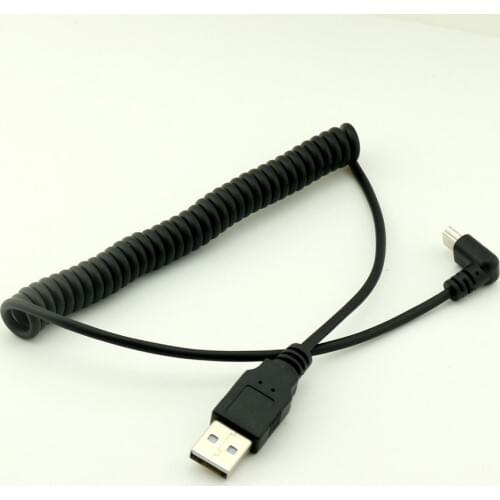10pcs Spiral Coiled USB 2.0 A Male to Mini USB 5 Pin Male Down Angle Adapter Cable 5FT