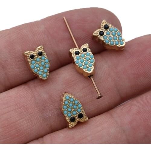 10PCS Gold Color Enamel Crystal Owl Spacer Beads for Jewelry Making Bracelet Accessories DIY Handmade Craft
