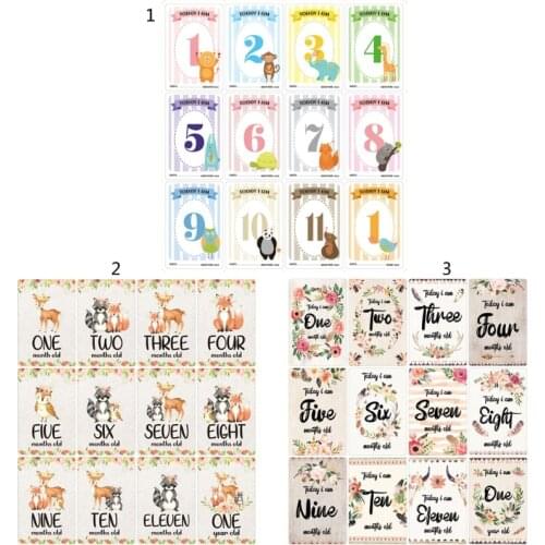 12 Pcs Month Sticker Baby Photography Milestone Memorial Monthly Newborn Kids Commemorative Card Number Photo Props