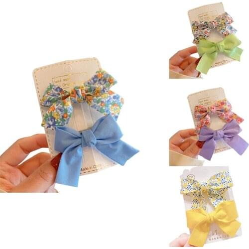 DXAA 2Pcs Kids Baby Girls Hair Bow Clips Barrettes Pastoral Retro Floral Alligator Hairpins Infant Princess Sweet Candy Color