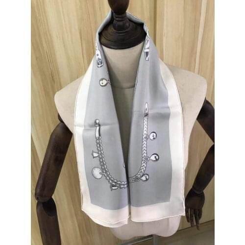 2021 new arrival winter autumn classic chain 100% pure silk scarf twill hand made roll 90*90 cm shawl wrap for women lady