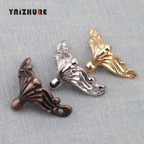 4pcs Vintage 3 Color Jewelry Chest Gift Box Wooden Case Decorative Feet Leg Metal Corner Protector Support Bracket with screws