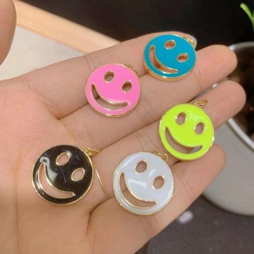 5PCS, Smiley Face Drop Oil Copper Pendant Charms DIY Earrings Bracelet Ornament Accessories Enamel Charm