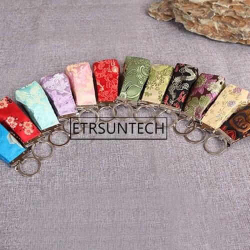 50pcs Vintage Chinese Style Lip Balm Keychain Holder Brocade Silk Chapstick Holder Keyring Party Favor Gift