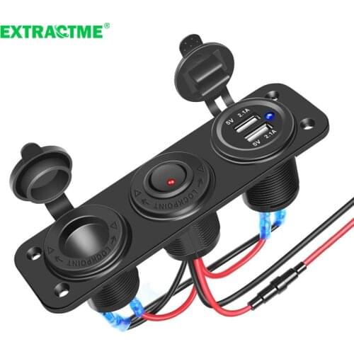 12V Cigarette Lighter Socket 4.2A Fast Charge Dual USB Power Charger Adapter Waterproof Cigarette Lighter Splitter with Switch