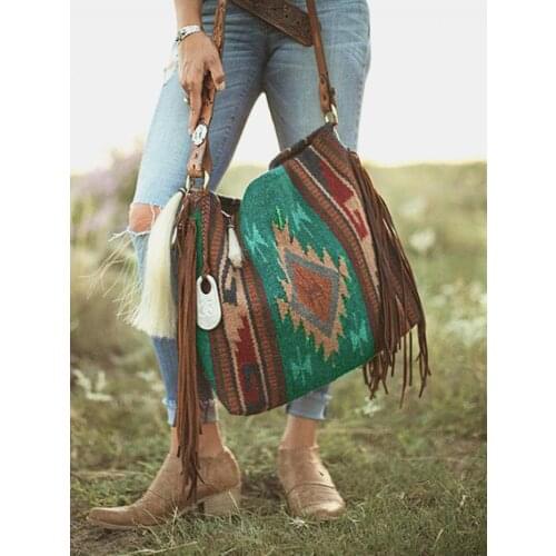 Bohemian Vintage Canvas Shoulder Bags for Women Large Capacity Shopper Female Crossbody Bag Weekend Tassel Purses and Handbags