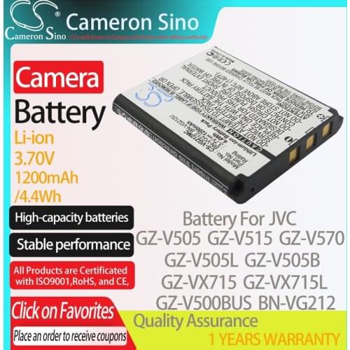 CameronSino Battery for JVC GZ-V505 GZ-V505L GZ-V570 GZ-V505B GZ-VX715 GZ-VX715L GZ-VX700 fits JVC BN-VG212 camera battery 3.70V