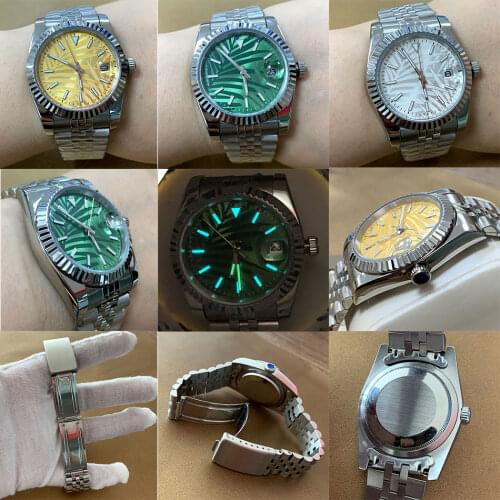 Watch Automatic Movement 36mm Tooth Ring Stainless Steel Case Watch Band Mineral Glass Free Shipping