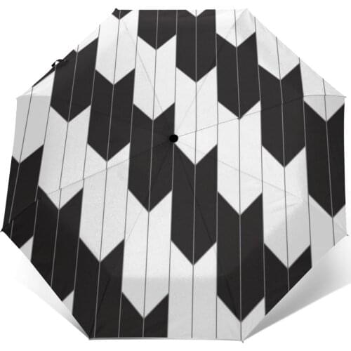 Black And White Geometric Windproof Automatic Folding Inverted Umbrella Portable Paraguas for Man Woman