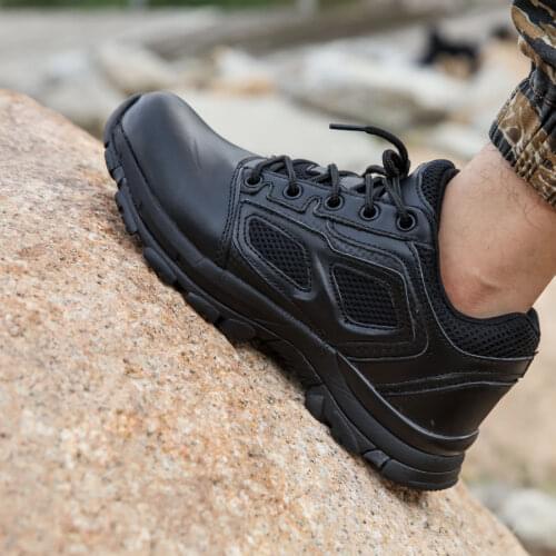 CQB.SWAT Tactical leather Black Mens shoes Summer lace-up ankle Combat Boots Breathable Male Low shoes size39-45