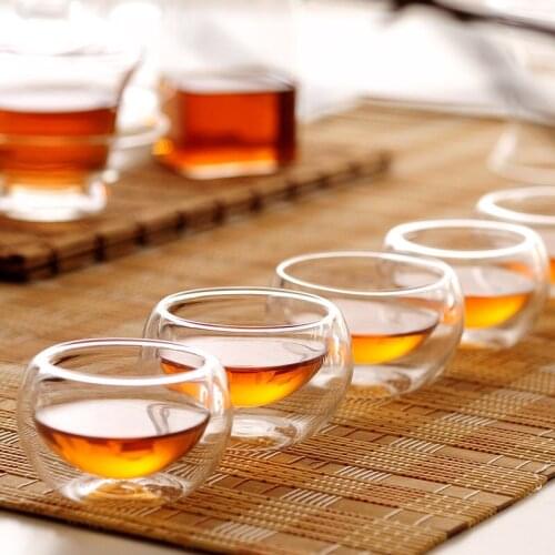 Free shipping double walled glass tea cup 50ml*6pcs,Double Layer Glass Tea cup,pint glass cup