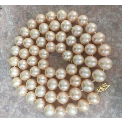 Elegant 9-10mm round south sea gold pink pearl necklace 24inch 14k