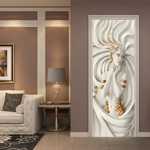 European Beibehang Relief Beauty Wallpaper Poster Mural Door Sticker Background Wall Decorative Painting Home Decor