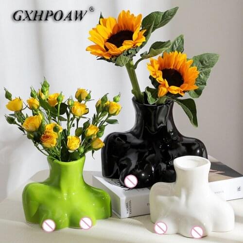 Nordic Ceramic Half Body Art Vase Naked Girl Sculpture Ornaments Living Room Flower Arrangement Container Home Decoration