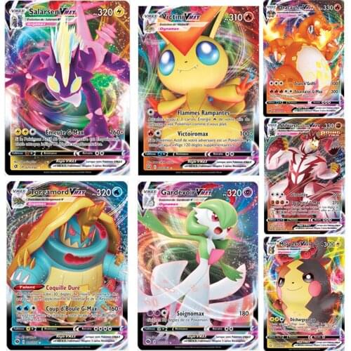 100pcs Pokemon Vmax 70 GX 20 Mega 10 Trainer French English Cards Charmander Dracaufeu Pikachu Collectible Game Card Toy