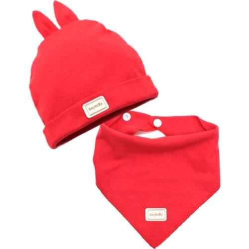 New color eslatic headscarf double layer cotton baby caps&hats with baby bibs set for newborn infant Cap&Hat Drop Shipping
