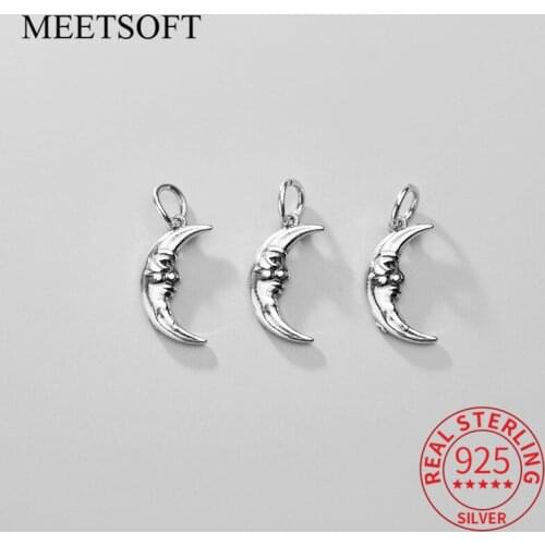 MEETSOFT Vintage S925 Sterling Silver Moon Face simle Charms Special of DIY Handmade Making Finding Fine Jewelry girl Accessory