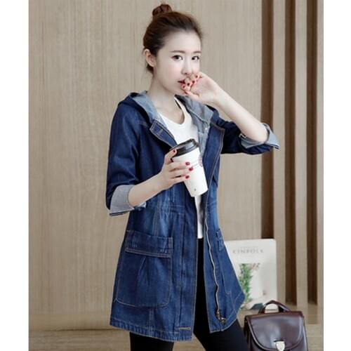 Fashion Spring Autumn Women Large Plus Size long Jean Jacket Coat Female Slim Windbreaker Woman Casual Windproof Denim Jackets