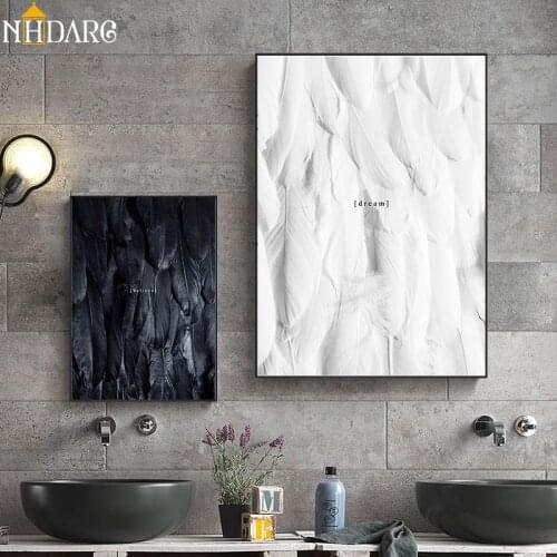 Fashion Black White Feather Encourages Dreams Believe Canvas Print Painting Poster Art Wall Pictures for Living Room Home Decor
