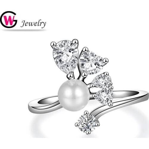 Trendy Simulated Pearl Cubic Zirconia Rings for Women Jewelry Bagues Femme Statement Lady Jewelry Rings Elegant Girl Gift Party