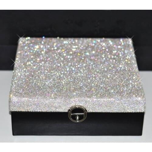 Mosaic Diamond Jewelry Organizer Box Luxury Sparkling Handmade Rhinestones Makeup Organizer Box Necklace Earring Ring Storage