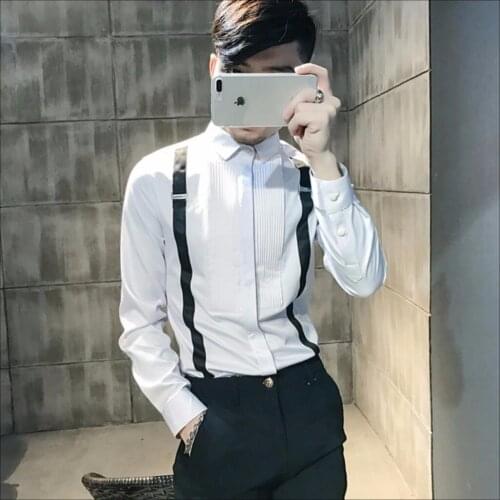 S-5xl Nightclub Bar Wedding Dress Shirt Mens Tide Shirts Individual Ktv Workwear Alternative Belt Shirts Dress Singer Costumes