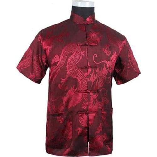 Burgundy New Vintage Chinese Mens Silk Satin Kung Fu Shirt Top with Pocket Size S M L XL XXL XXXL Free Shipping 020622