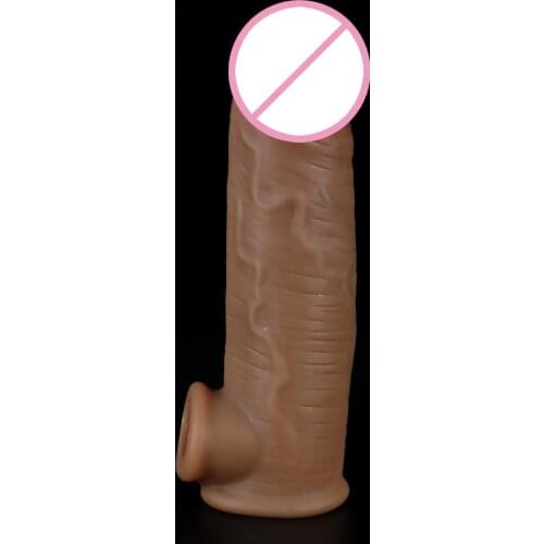 Brown Semen Lock Ring Condom Extender 5CM Thicken Sleeve for Penis Delay Soft Silicone Extension Sleeve Increase Penis Condom